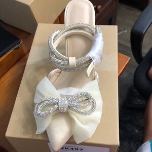 Bow Heels for Women Rhinestone Satin